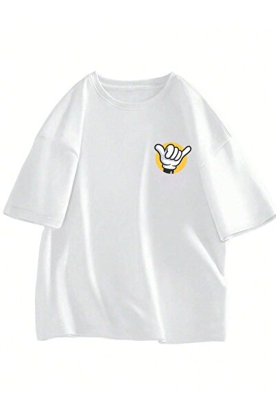 YRN COLLECTION Ανδρικό μπλουζάκι με εμπριμέ λευκό Oversize Casual Boyfirend