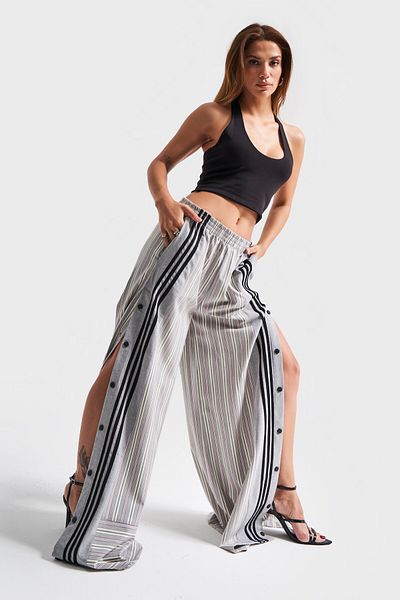 its basic Women's Red White Striped Color Side Button Palazzo Fit Loose Cut Design Trousers