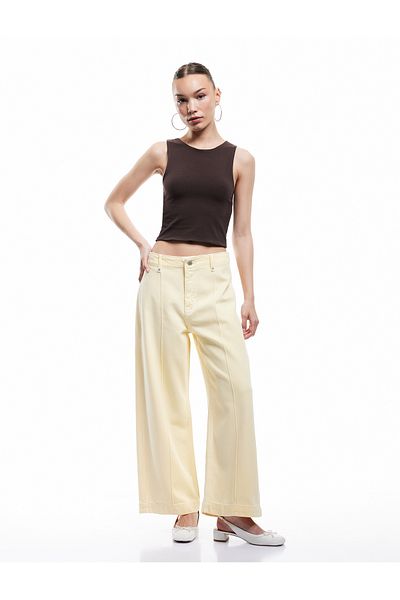Koton High Waist Wide Leg Trousers with Pocket Detail