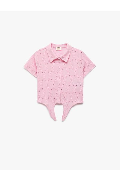 Koton Short Sleeve Tie Detail Shirt Collar Brodeled Blouse