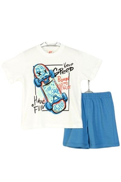 wakawakakidsstore طقم تي شيرت وشورت مطبوع عليه تزلج للأولاد