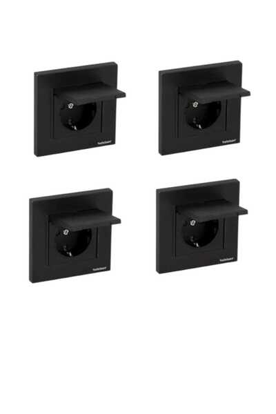 Netelsan Byobu Siyah Kapaklı Topraklı Priz Çerçeve Dahil 4 ADET