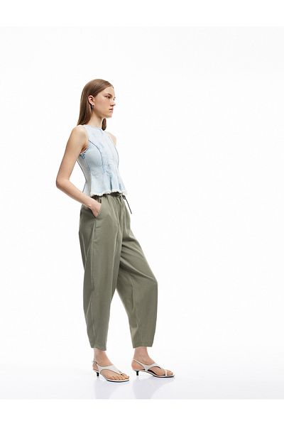 Koton Viscose Cupro Fabric Comfortable Fit Pocketed Elastic Waist Balloon Fit Trousers