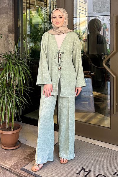Ovn. Thassos Beaded Kimono Set - Water Green
