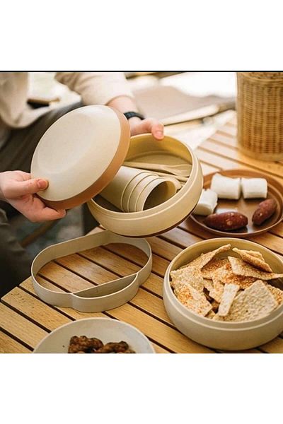 ARVALE Natura 33 Piece Modular Picnic Set |   Cup, Plate, Fork Spoon Knife – Portable Compact Design