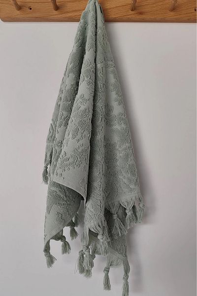 Sevim Authentic Fringed Hand Towel 50X90 cm - 100% Cotton - Light Green - Soft and Water Absorbent