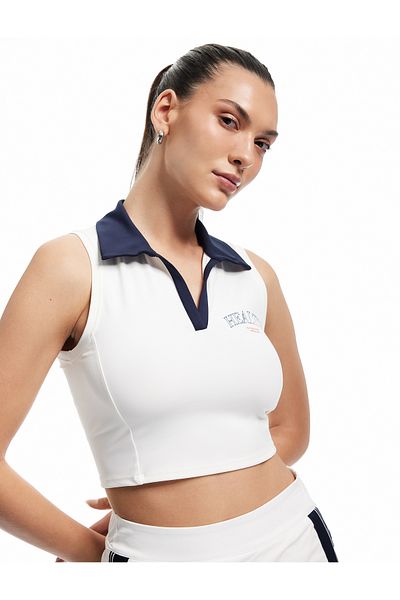 Koton Slim Fit Polo Neck Printed Sleeveless Crop Sports Singlet