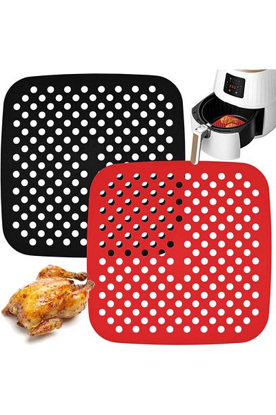 Tulebolian Set of 2 TULEBOLIAN deep fryer mats, silicone, red/black, 21.2 x 21.2 cm