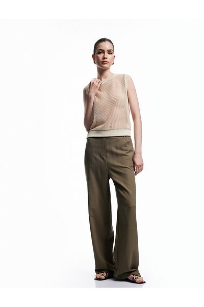 Koton Elasticized Standard Waist Lined Viscose Pocket Wide Leg Trousers