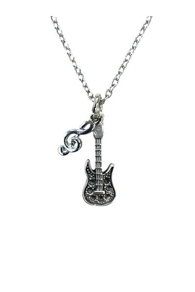 Herşey Nota Unisex Necklace with Guitar and Left Hand Switch Figure – 60 cm Chain