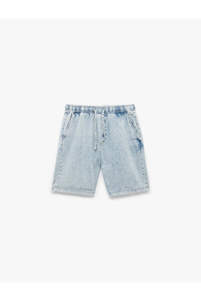 Koton Bermuda Oversize Jean Shorts with Lace-Up Waist and Pocket Detail