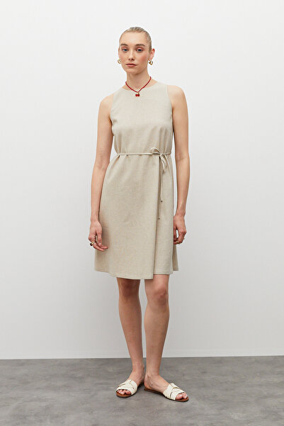 urban focus Lace-Up Linen Dress
