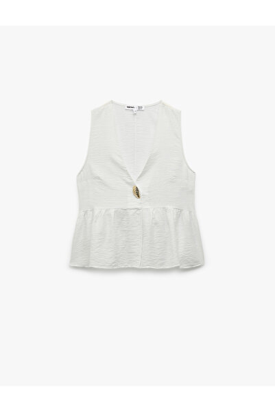 Koton X Melis Ağazat - Αμάνικη μπλούζα Peplum με λεπτομέρεια αξεσουάρ με κοχύλι