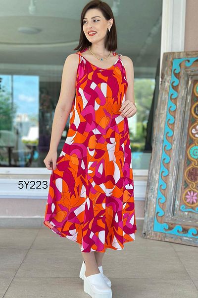 İnce Topuk Viscose Dress with Rope Straps 5Y223