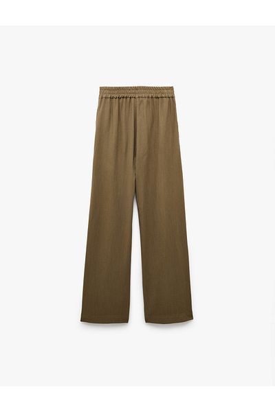 Koton Elasticized Standard Waist Lined Viscose Pocket Wide Leg Trousers