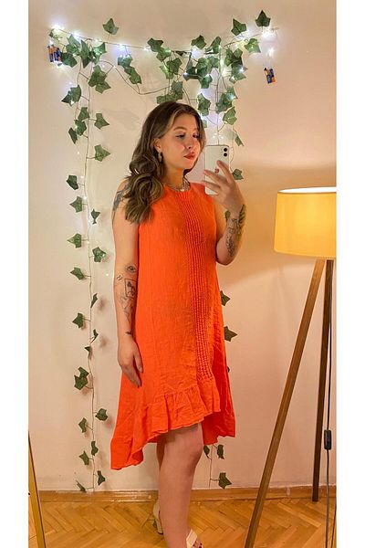 İTALYAN Women's Italian Front Short Back Long Skirt Ruffle Linen Dress
