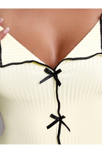 PERLMUTT Εκρού Γυναικείο Σετ Ρούχων με Ζαρτιέρες, Νυχτικό, Καλοκαιρινή Άνετη Πιτζάμα Σπίτι