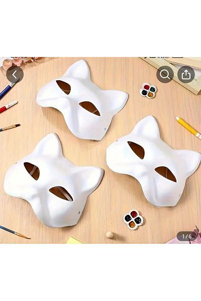 İthal Painting Cat Mask / Educational Paintable Cardboard Mask 3 Pack