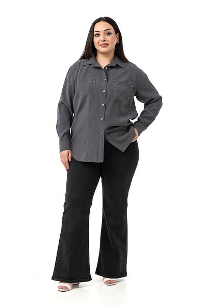 DISENTIS MODEST Large Size Rivet Anthracite Shirt with Pocket