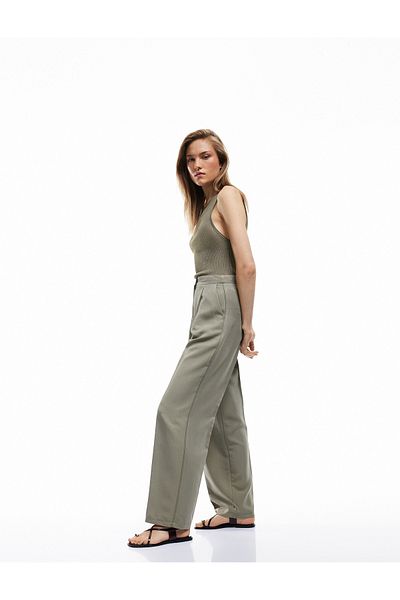 Koton Modal Fabric Comfortable Fit Loose Leg Fabric Trousers with Pockets