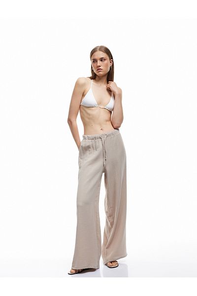 Koton Cotton Elastic Waist Tie-Up Long Muslin Trousers
