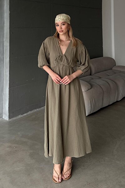 Olcay Сукня з еластичним поясом, деталями на рукавах та напівпрозорою спідницею HAKİ 9331-E