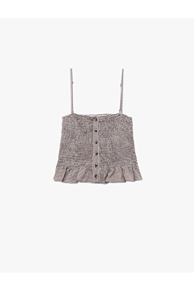 Koton X Melis Ağazat - Viscose Crinkle Fabric Buttoned Thin Strap Gingham Crop Blouse