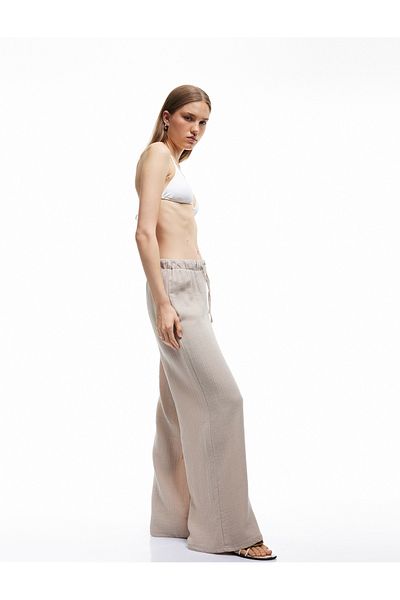 Koton Cotton Elastic Waist Tie-Up Long Muslin Trousers
