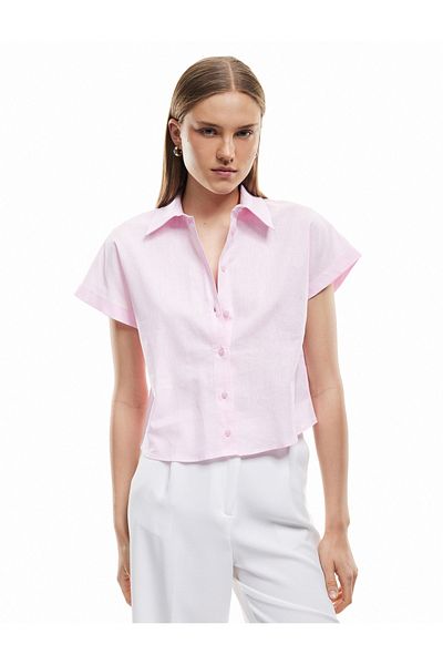 Koton Cap Sleeve Classic Collar Linen Blended Oversize Shirt
