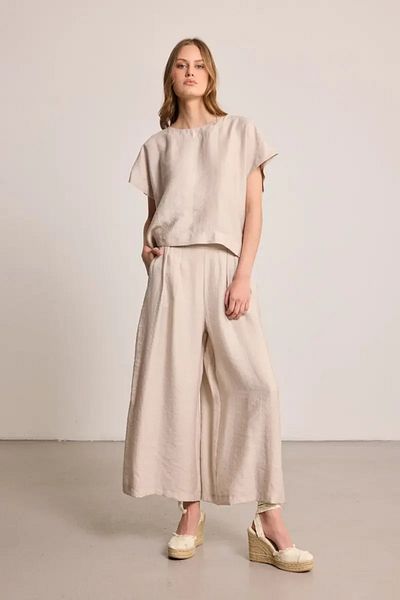 Gusto Παντελόνι Lyocell με φαρδύ πόδι - Stone
