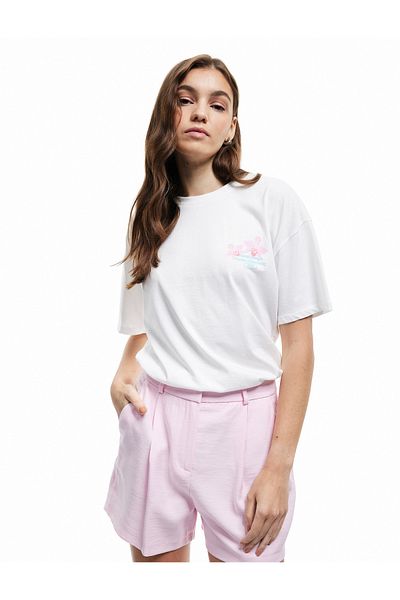 Koton Short Sleeve Crew Neck Cotton Floral Back Printed T-Shirt