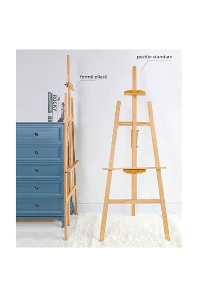varioshop VarioShop® Painting Easel, Wooden, Foldable, Adjustable Height Maximum 170 cm, Beige