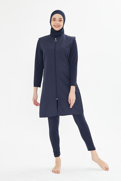 Fantasy Full Covered Vest Parachute Fabric Hijab Swimsuit Navy Blue 3476-L