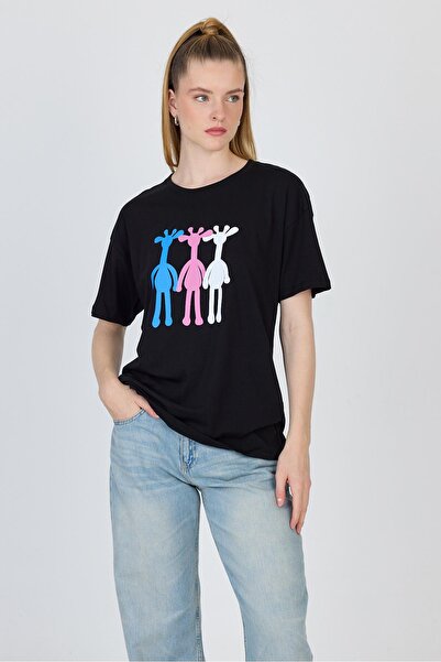 Rays Черна тениска с щампа на жираф, голям размер, 2150-12M