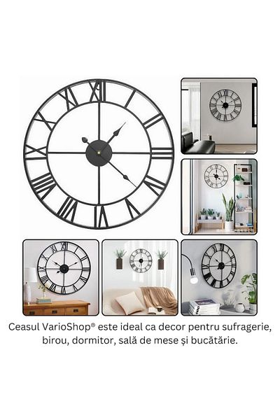 varioshop VarioShop® Vintage Style Wall Clock, Made of Metal, With Roman Numerals, Silent Second Hand Mechanism
