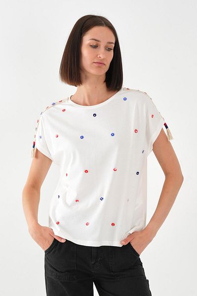 ALEXANDERGARDI Floral Patterned Women's T-Shirt with Shoulder Detail
