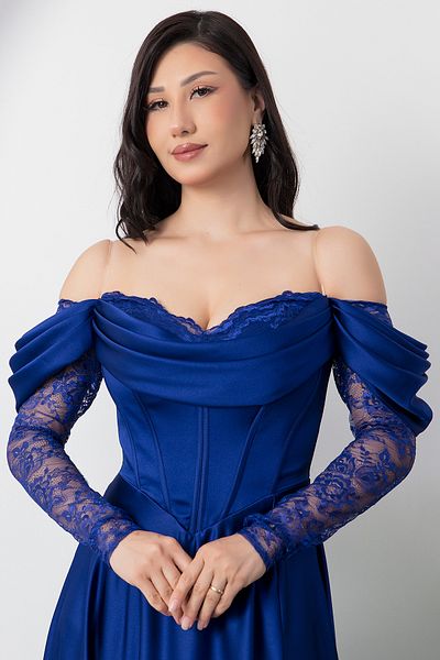 PULLIMM Heart Collar Lace Detail Atlas Dress Ecr5561