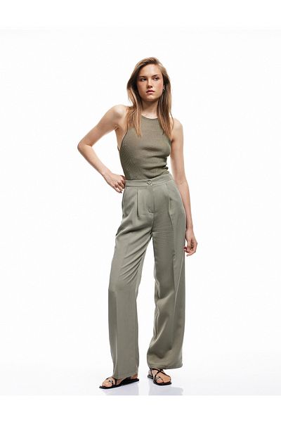 Koton Modal Fabric Comfortable Fit Loose Leg Fabric Trousers with Pockets