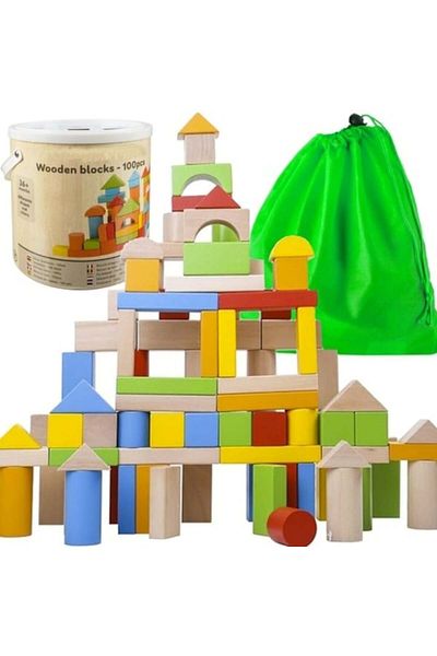 varioshop VarioShop® 100 Wooden Cubes Construction Set, Educational Toy For Children, Storage Box, No