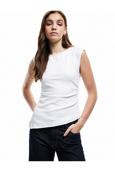 Koton Asymmetrical Crew Neck Wrap Slim Fit Draped Tank Top