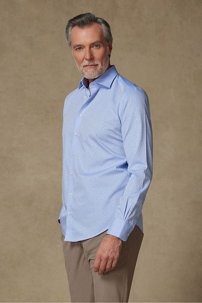 Abbate Donatello jacquard cotton Slim Fit collar blue patterned classic collar men's shirt