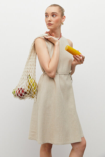 urban focus Lace-Up Linen Dress