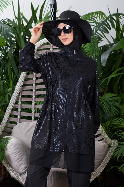 Moodbasic MOODBASİC SWİMWEAR TÜLLÜ PARLAK ŞERİTLİ TESETTÜR MAYO