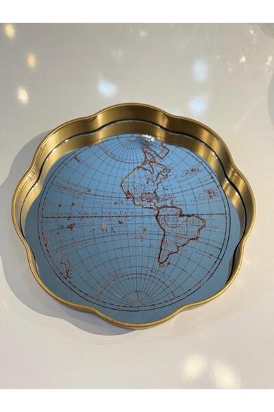 ÇIRPAN EV ALTIN ESKİTME HARİTA DESEN YUVARLAK TEPSİ 33CM