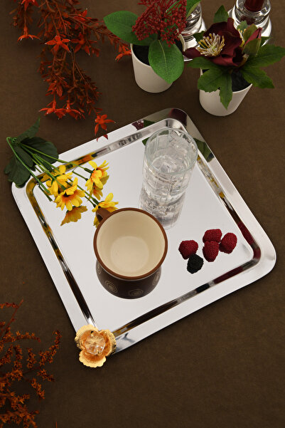 AKSESUAR EVRENİ Marev Gold Stone Detailed 1 Presentation Tray Silver
