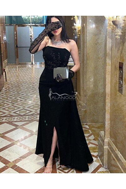 ALANOOD FASHION فستان اسود قطعة انيق كلاسيكي بتصميم عصري فخم