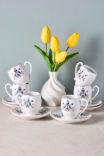 Perotti Mavişehir 6-Person Porcelain Coffee Cup Set