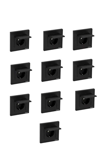 Netelsan Byobu Siyah Kapaklı Topraklı Priz Çerçeve Dahil 10 ADET