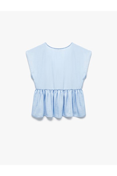 Koton Αμάνικη σατέν μπλούζα Aerobin από ύφασμα πλισέ με λαιμόκοψη V