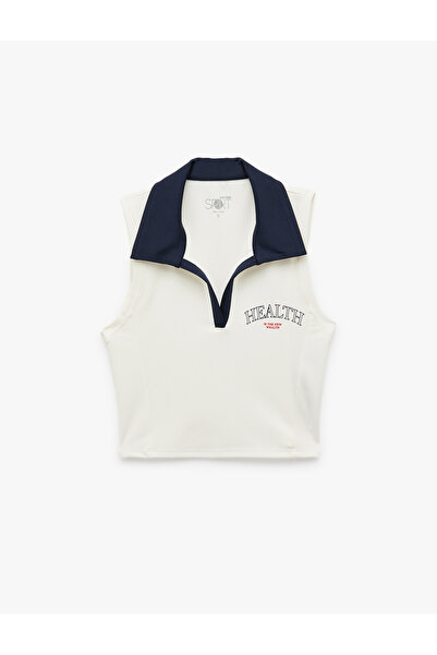 Koton Slim Fit Polo Neck Printed Sleeveless Crop Sports Singlet